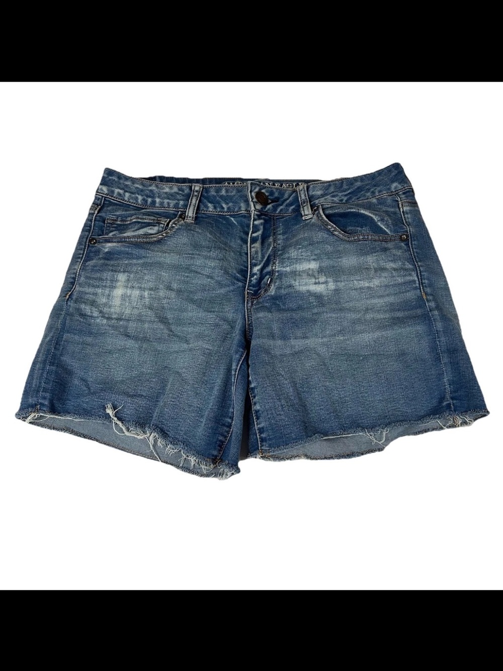 Y2K American Eagle Women’s Size 14 Midi Jean Shortie Shorts Stretch Medium Wash